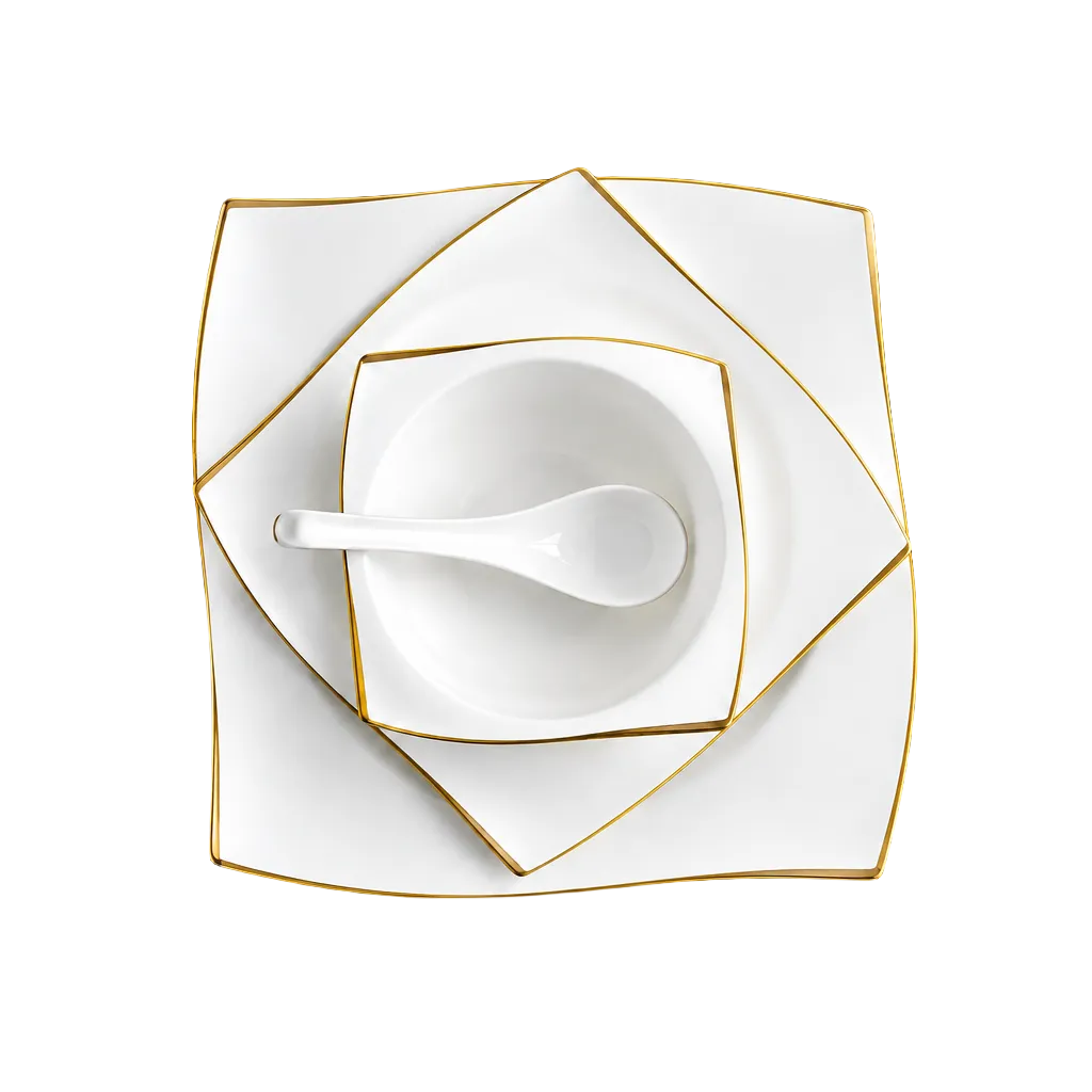 conjunto de pratos acabamento em ouro