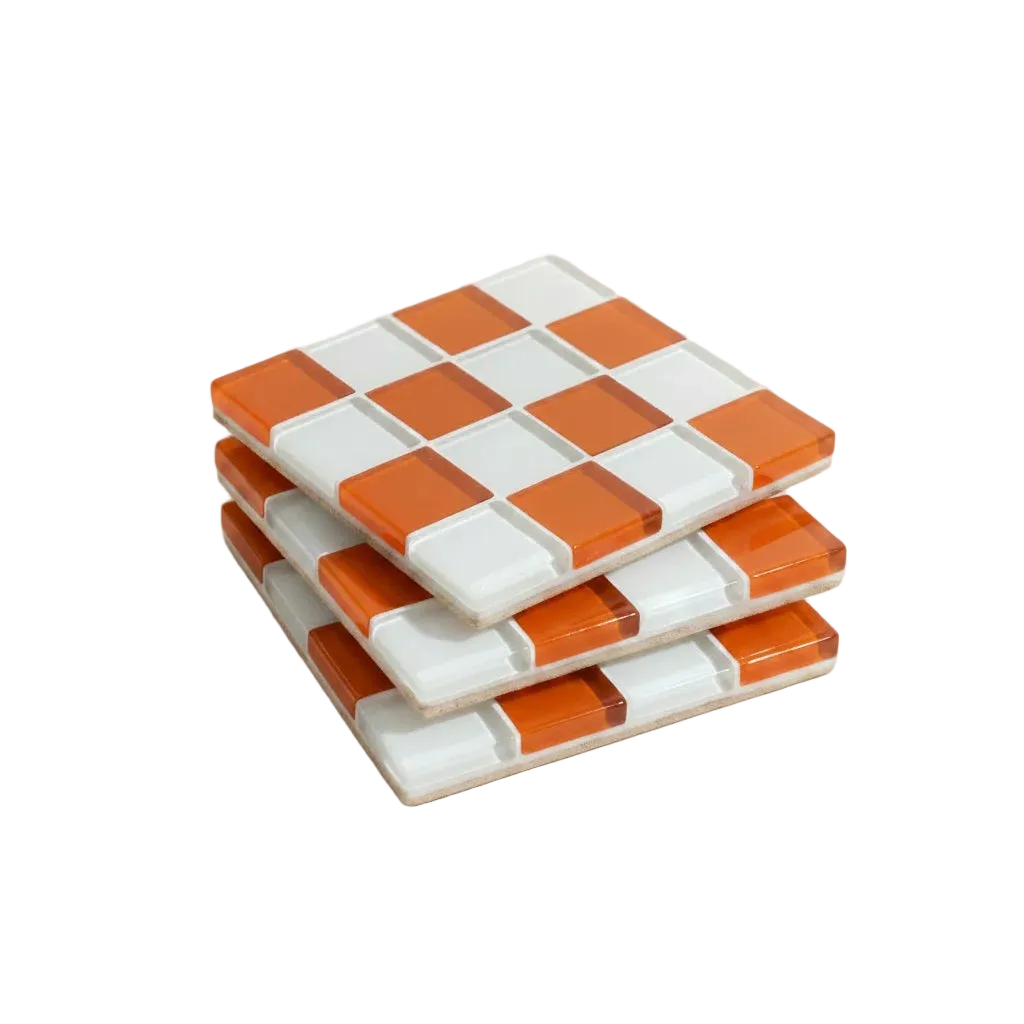 porta-copos vidro cerâmico laranja